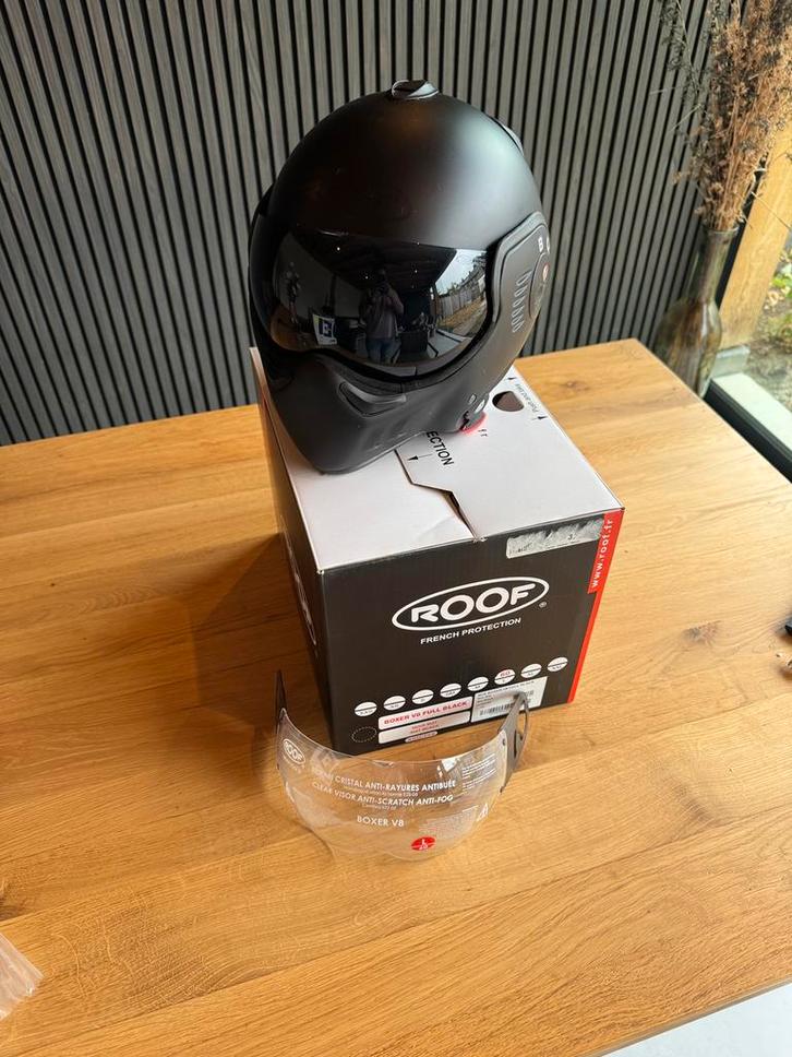 ROOF Boxer V8 – Full Black (maat L / 60), Motoren, Kleding | Motorhelmen, Dames, Heren, Systeemhelm, L, Overige merken, Tweedehands
