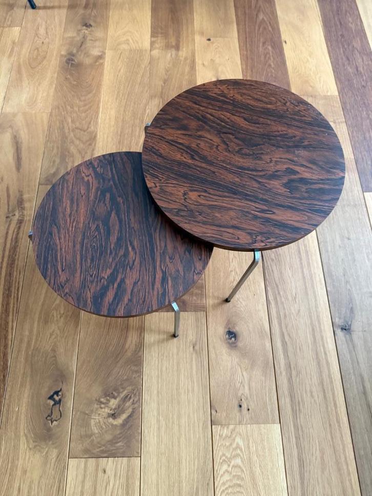 vintage Vaza Roden bijzettafels of nesting tables, jaren 60, Huis en Inrichting, Tafels | Bijzettafels, Gebruikt, Rond, Minder dan 45 cm