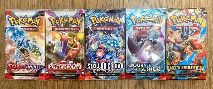 5 verschillende Pokémon boosters Scarlet & Violet, Hobby en Vrije tijd, Verzamelkaartspellen | Pokémon, Nieuw, Booster, Ophalen of Verzenden