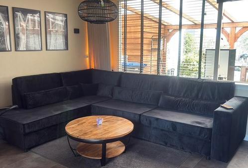 Zwarte velvet hoekbank, Huis en Inrichting, Banken | Complete zithoeken, Zo goed als nieuw, Ophalen of Verzenden