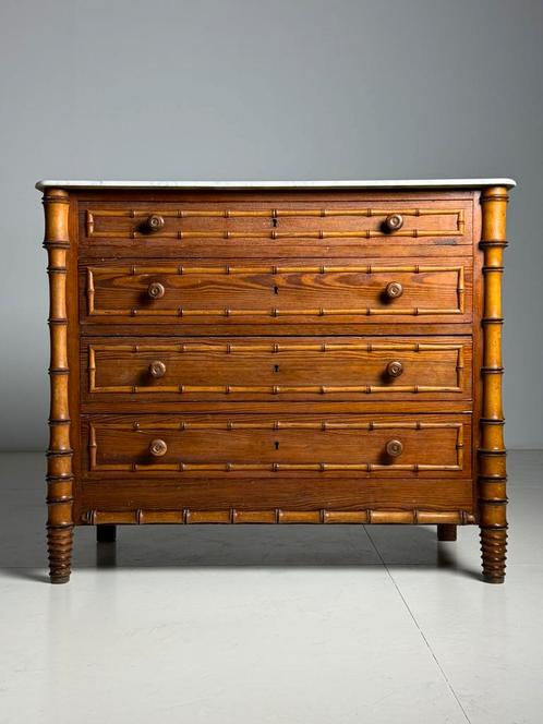Faux Bamboo Commode Ladekast antiek, Huis en Inrichting, Kasten | Ladekasten, Gebruikt, Minder dan 100 cm, 25 tot 50 cm, Grenenhout