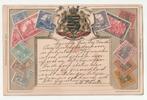 Reliëf ansichtkaart met wapenschild en postzegels Duitsland, Gelopen, Overige thema's, Voor 1920, Verzenden