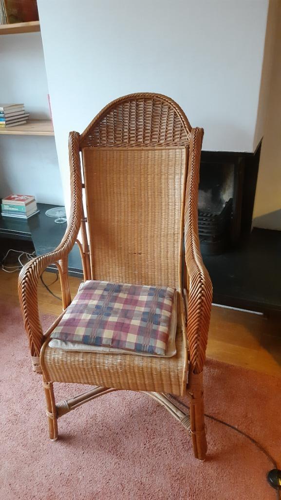 Rotan fauteuil, vintage, Huis en Inrichting, Fauteuils, Gebruikt, Riet of Rotan, 50 tot 75 cm, Minder dan 75 cm, Ophalen