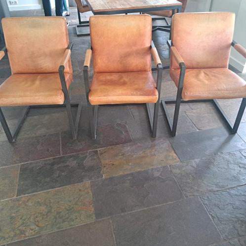 Buffellederen eetkamerstoelen - set van 6, Huis en Inrichting, Stoelen, Gebruikt, Vijf, Zes of meer stoelen, Leer, Metaal, Bruin