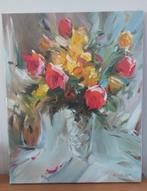 Olieverf op doek, bloemen, Antiek en Kunst, Kunst | Schilderijen | Modern, Ophalen of Verzenden