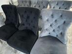 6 Velvet Eetkamerstoelen - Zwart & Grijs, Huis en Inrichting, Stoelen, Ophalen, Gebruikt, Overige kleuren, Stof