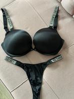 Victoria’s secret push up BH zwart met glitterbandjes string, Ophalen of Verzenden, Victoria’s secret, Zwart, BH