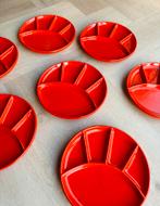 Retro rode fondueborden gourmet vintage Jasba West Germany, Keramiek, Ophalen of Verzenden, Zo goed als nieuw, Bord(en)