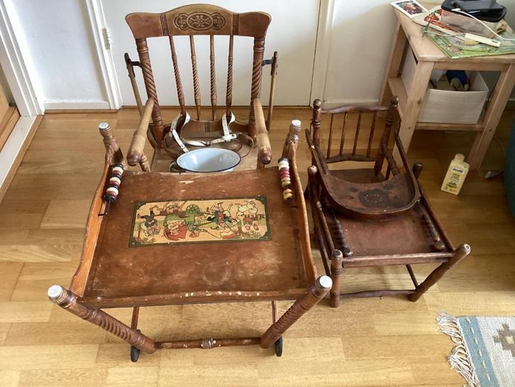 Antieke kinderstoel, uitklapbaar met po-tje + poppenstoel, Antiek en Kunst, Antiek | Meubels | Stoelen en Banken, Ophalen