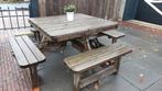 Picknick tafel met vier vastzittende bankjes van hout, Tuin en Terras, Ophalen, Gebruikt, Rechthoekig, Hout