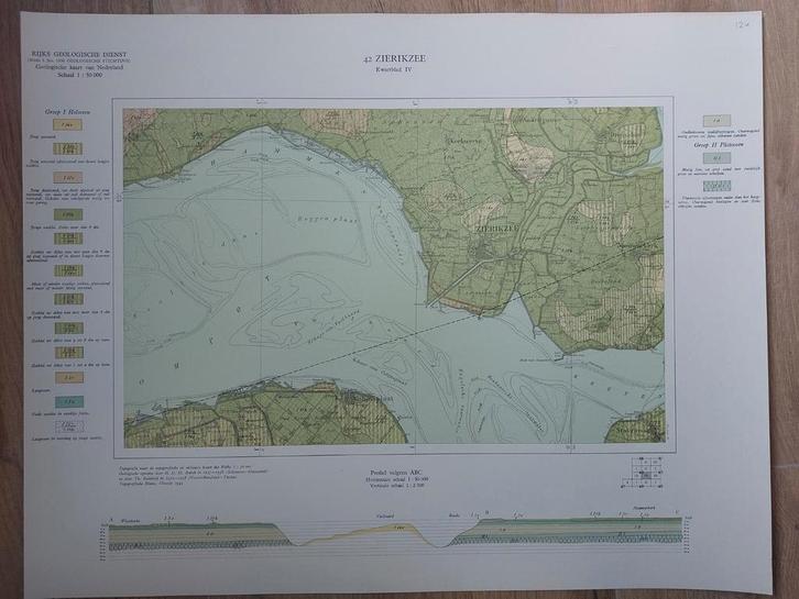 124 / Geologische kaart (1944) 42 Zierikzee  kwartblad IV, Boeken, Atlassen en Landkaarten, Zo goed als nieuw, Landkaart, Nederland
