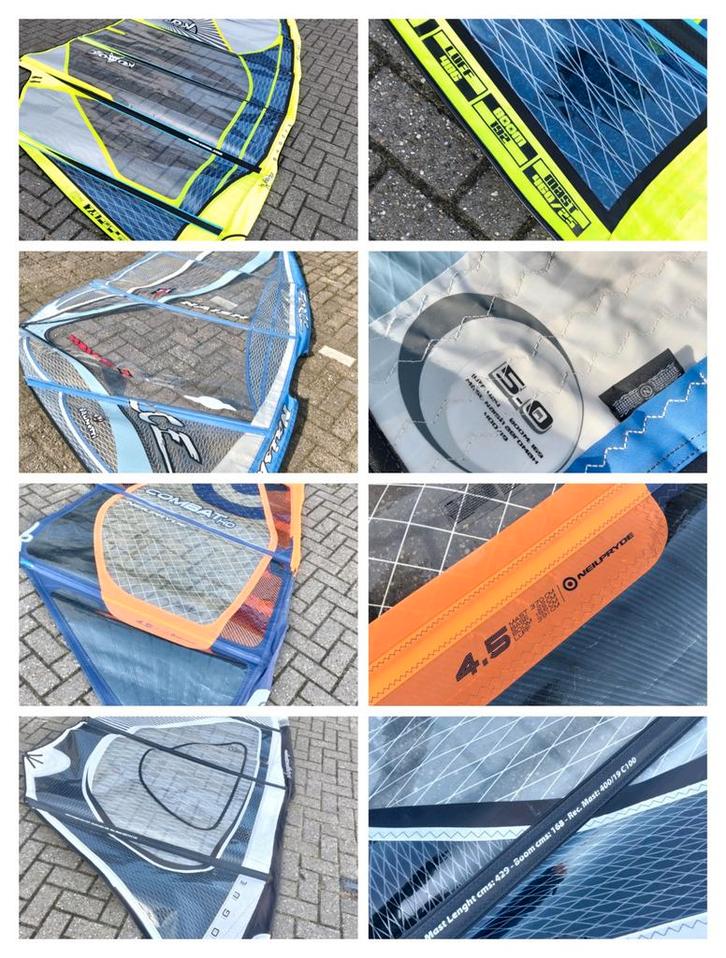 heel veel nieuwe en gebruikte zeilen 3.7 t/m 12.5 v.a.€50,--, Watersport en Boten, Windsurfen, Gebruikt, Zeil, Minder dan 250 cm