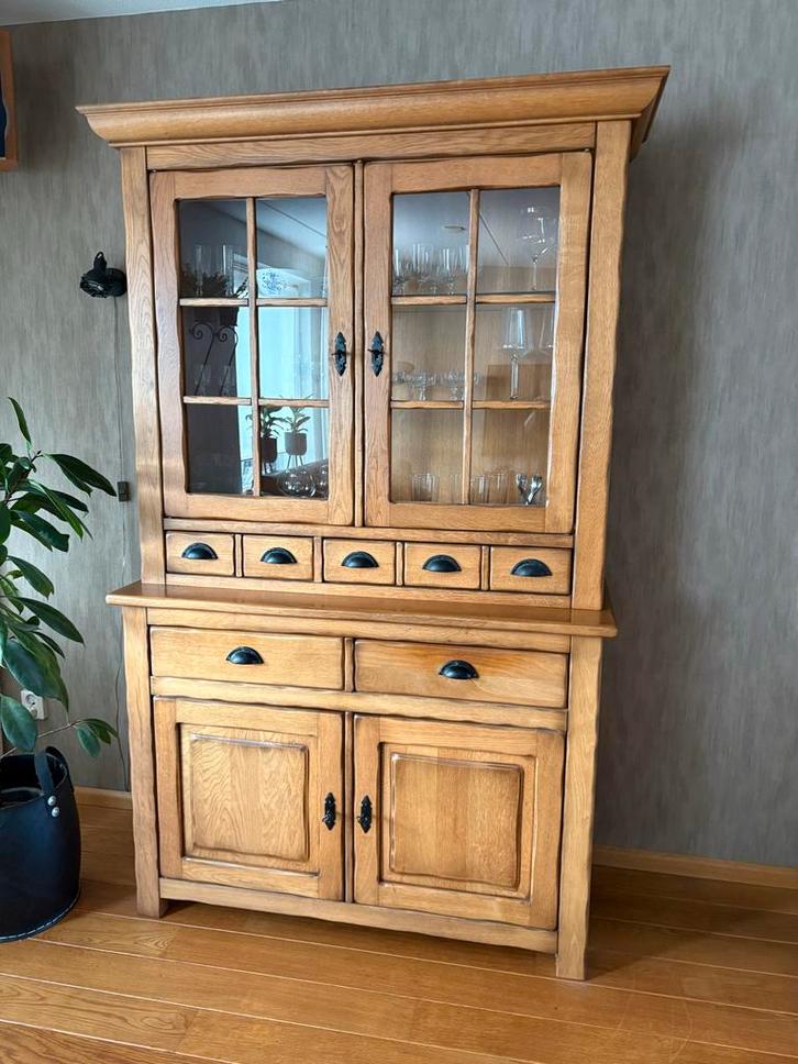 Eikenhouten Glaskast / Vitrinekast, Huis en Inrichting, Kasten | Vitrinekasten, Zo goed als nieuw, 150 tot 200 cm, 100 tot 150 cm
