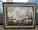 Schilderij winterlandschap met schaatsers, inclusief lijst, Antiek en Kunst, Kunst | Schilderijen | Klassiek, Ophalen of Verzenden