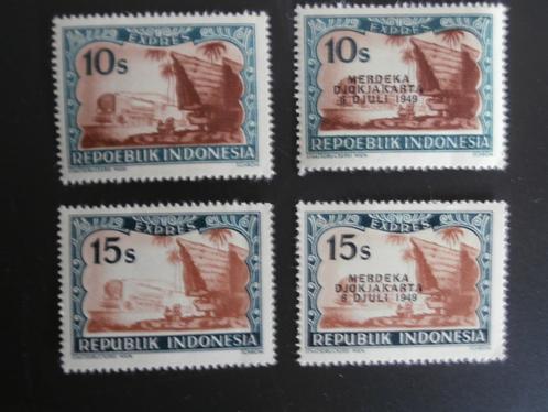INDONESIE 1949; set (4) WEENSE DRUKKEN MET- EN ZONDER OPDRUK, Postzegels en Munten, Postzegels | Azië, Postfris, Zuidoost-Azië