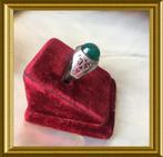 Zilveren ring met groene cabochon steen, Sieraden, Tassen en Uiterlijk, Antieke sieraden, Ophalen of Verzenden, Zilver, Ring