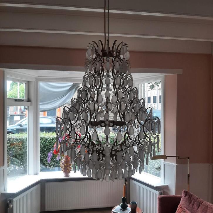Goude kroonluchter wit glas, Huis en Inrichting, Lampen | Kroonluchters, Nieuw, Glas, Ophalen