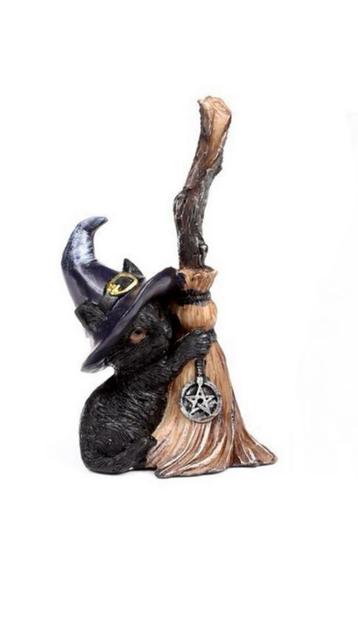 Heksen Zwarte Kat met bezem, beeldjes, hobby, man, vrouw, beschikbaar voor biedingen