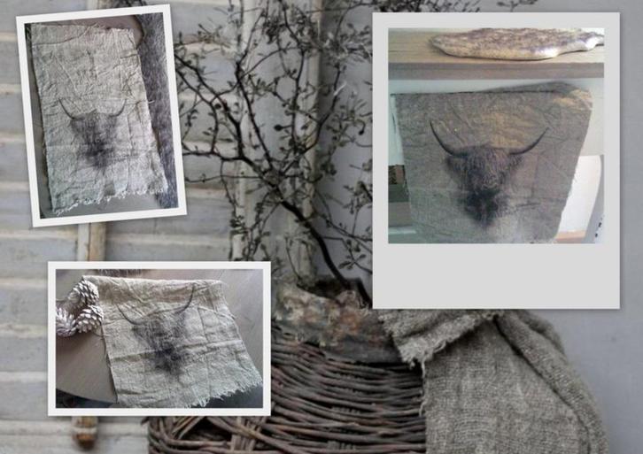 Shabby doek decoratie doek schotse hooglander ca.31x50cm, Huis en Inrichting, Woonaccessoires | Overige, Gebruikt, Ophalen of Verzenden