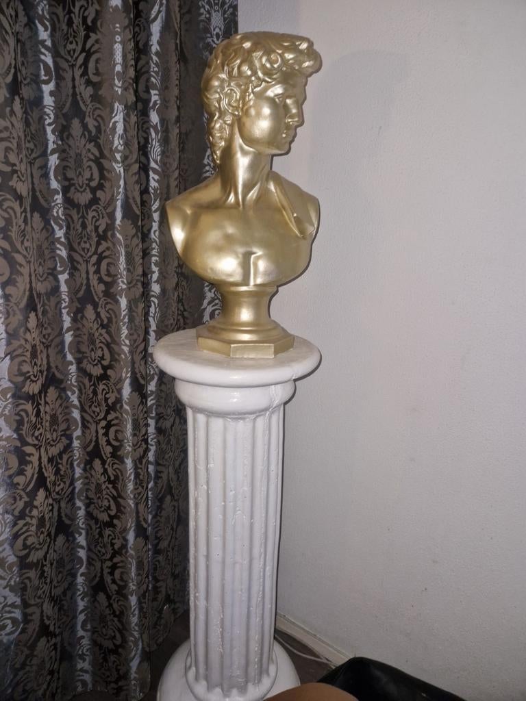 David Michelangelo Hoofdbuste met Pilaar, Tuin en Terras, Tuinbeelden, Ophalen, Zo goed als nieuw, Steen, Mensenbeeld