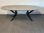Ovale eettafel HPL betonlook 215x110cm, Huis en Inrichting, Tafels | Eettafels, 100 tot 150 cm, 200 cm of meer, Ophalen of Verzenden