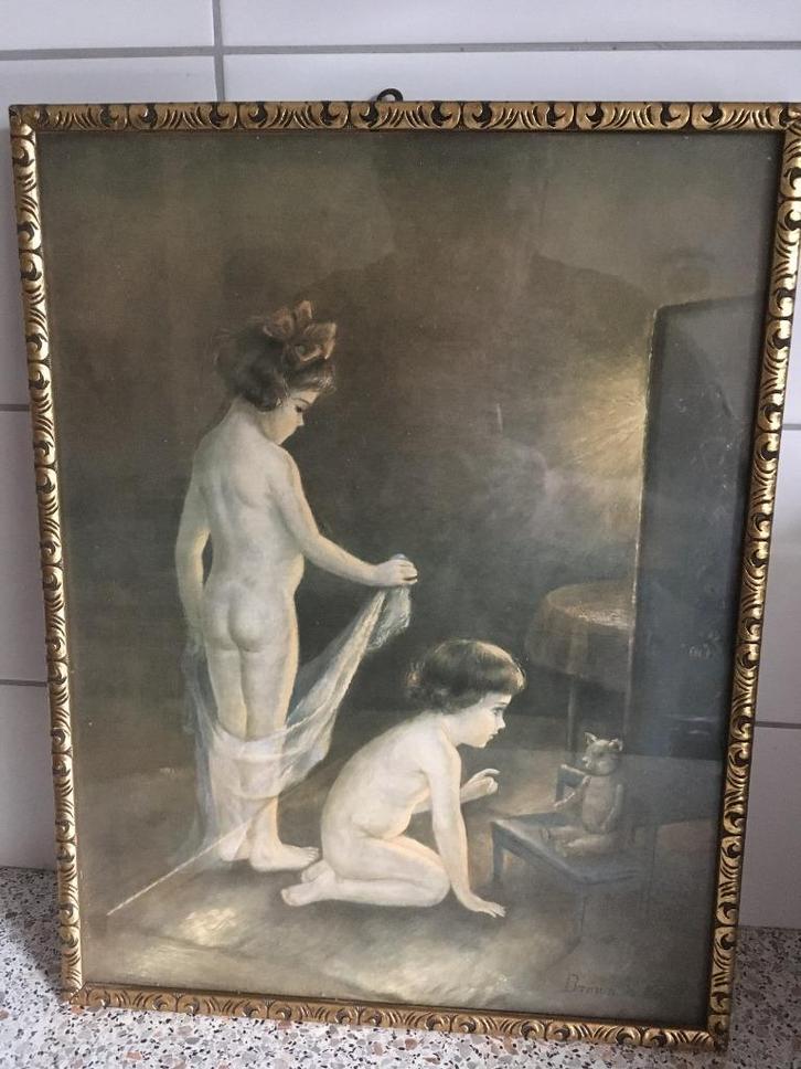 2 ANTIEKE GETEKENDE PRENTEN VOOR SLAAPKAMER UIT 1934 VINTAGE, Verzamelen, Foto's en Prenten, Kind, Voor 1940, Ophalen