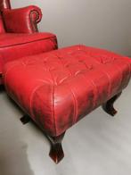 Lederen Chesterfield fauteuil met hocker / oxblood, Chesterfield, 75 tot 100 cm, Gebruikt, Leer