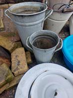 2x Ouderwetse Zinken Bloempotten - Smal en Hoog, Ophalen, Gebruikt