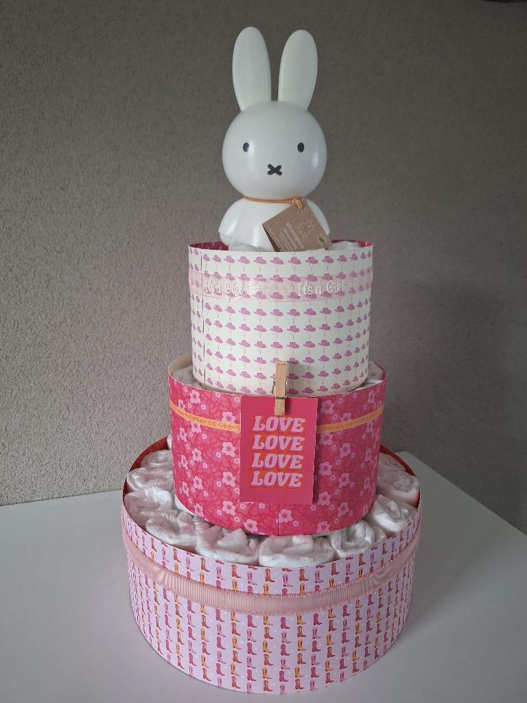 Luiertaart drielaags - Roze cowboy laars, Ophalen of Verzenden, Nieuw, Kraamcadeau