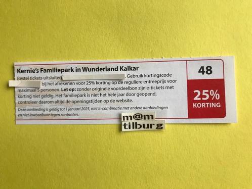 Bon 48 Kernie's Familiepark in Wunderland Kalkar 25% korting, Tickets en Kaartjes, Kortingen en Cadeaubonnen, Drie personen of meer