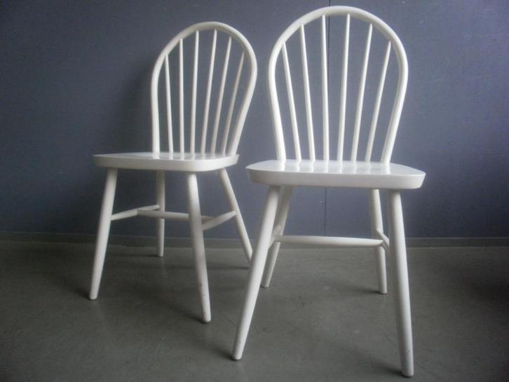 2x stoel: eettafel- bijzet- keuken- café- stoelen, witbeige, Huis en Inrichting, Stoelen, Gebruikt, Twee, Hout, Overige materialen