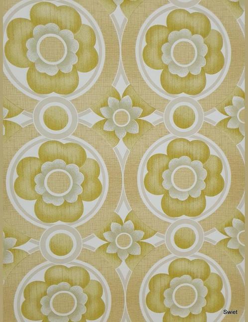 14014 geel 70s bloemen groovy vintage  retro behang swiet, Huis en Inrichting, Stoffering | Behang, Wit, Geel, minder dan 10 m²