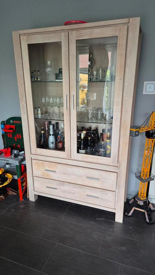 White wash teak dressoir, vitrinekast, eettafel &bijzettafel, Huis en Inrichting, Complete inboedels, Ophalen