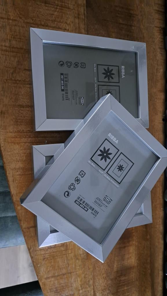 Ribba Ikea fotolijsten zilver - 7 klein, 2 groot, Minder dan 50 cm, Gebruikt, Metaal of Aluminium, Ophalen of Verzenden