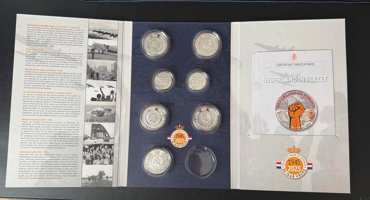Verzilverde herdenkings munten, Verzamelen, Militaria | Tweede Wereldoorlog, Overige soorten, Nederland, Ophalen of Verzenden
