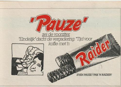 Retro reclame 1980 Raider chocolade pauze voor voorzitter, Verzamelen, Retro, Overige typen, Verzenden
