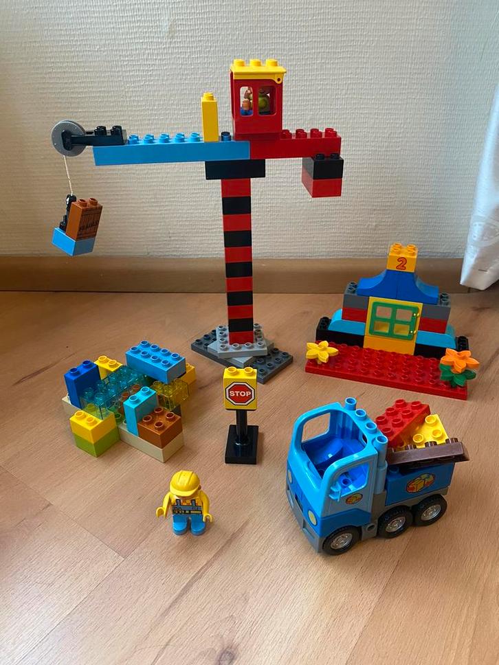 Duplo, hijskraan bouwplaats auto pop huisje stenen, Kinderen en Baby's, Speelgoed | Duplo en Lego, Zo goed als nieuw, Duplo, Ophalen of Verzenden