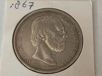 Mooie zilveren rijksdaalder 1867 willem 3 beschikbaar voor biedingen
