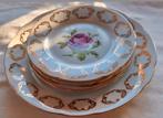 Moritz Zdekauer Czechoslovakia MZ borden roze roosjes gouden, Antiek en Kunst, Antiek | Servies los, Ophalen of Verzenden