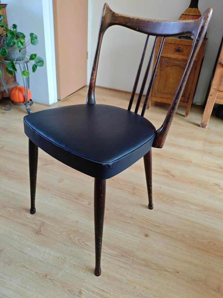 Vintage houten stoelen (4x) Baumann model 153, Huis en Inrichting, Leer, Gebruikt, Bruin, Vintage