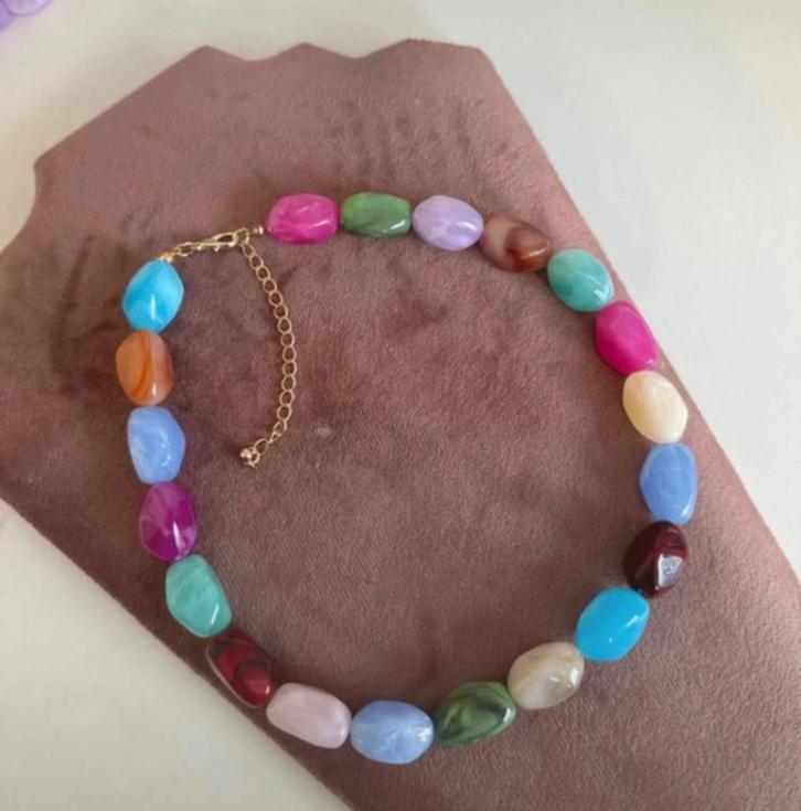 Handmade ketting | Kleurrijke acryl kralen | Statement, Sieraden, Tassen en Uiterlijk, Kettingen, Kunststof, Ophalen of Verzenden