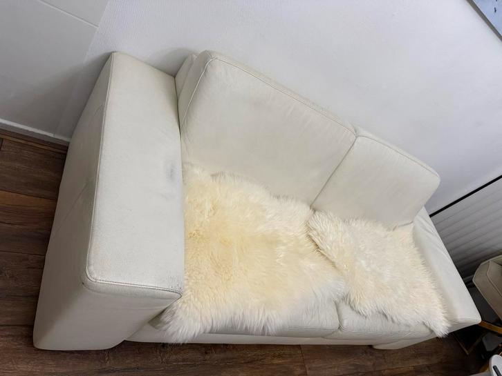 Montel Design Leren Tweezitsbank Creme, Huis en Inrichting, Banken | Bankstellen, Gebruikt, Rechte bank, Tweepersoons, 150 tot 200 cm