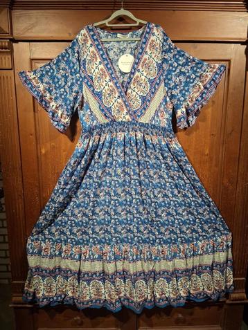 mooie blauwe boho vintage jurk 46/50 beschikbaar voor biedingen
