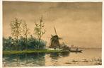 Aquarel met molen, MJL ?, Ophalen of Verzenden