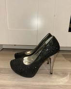 Zwart zilvere glitter feest hakken, Verzenden, Zwart, Zo goed als nieuw, Schoenen met hoge hakken