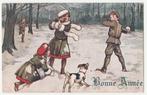 Kinderen.  Sneeuwpret.  Illustrateurs.  Kerst en Nieuwjaar., Verzenden, Voor 1920, Gelopen, Overige thema's