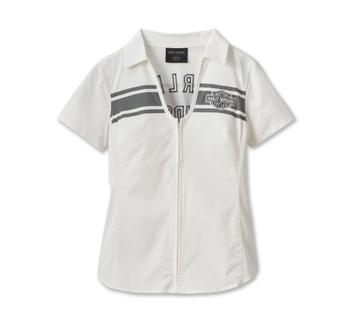 Harley Dames Shirt, KM, Wit, Zip Front, EU maat XL, nieuw beschikbaar voor biedingen