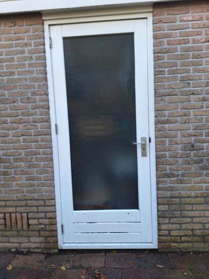 Hardhouten Buitendeur met Draadglas - 212,5x89,5 cm, Doe-het-zelf en Verbouw, Deuren en Horren, Gebruikt, Buitendeur, 200 tot 215 cm