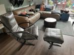 Grijze Buffalo Leren Fauteuil 'Job' + Hocker, Ophalen, Gebruikt, Leer, Eén