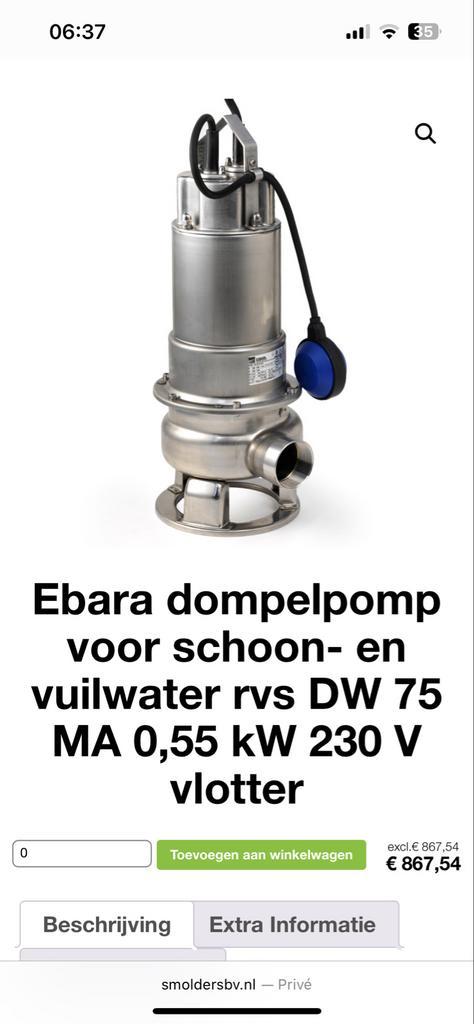 Ebara DW 75 MA Dompelpomp - Zo Goed Als Nieuw!, Tuin en Terras, Waterpompen, Zo goed als nieuw, Elektrisch, Dompelpomp, Verzenden